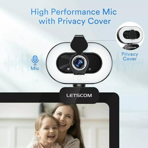 Pro Webcam with Ring Light and Microphone, 1080P Full HD, USB Computer Camera with Privacy Cover and Tripod for Video Calls, Streaming in Saudi Arabia