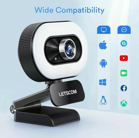 Pro Webcam with Ring Light and Microphone, 1080P Full HD, USB Computer Camera with Privacy Cover and Tripod for Video Calls, Streaming in Saudi Arabia