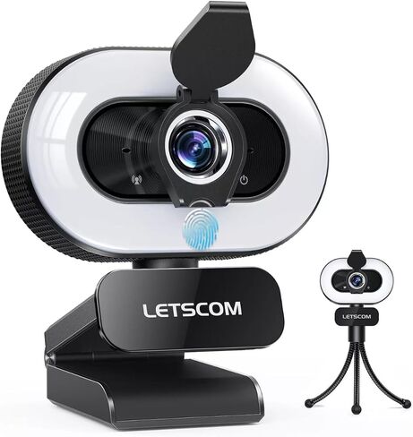 Pro Webcam with Ring Light and Microphone, 1080P Full HD, USB Computer Camera with Privacy Cover and Tripod for Video Calls, Streaming in Saudi Arabia