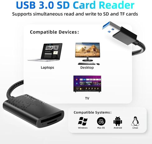 قارئ بطاقة SD UHS-II USB 3.0 - محول بطاقة ذاكرة عالي السرعة لأجهزة Mac وWindows PC والكمبيوتر المحمول وهواتف Android والكاميرا - يدعم بطاقات SDXC/SDHC/UHS-I/UHS-II وبطاقات Micro SD in Saudi Arabia