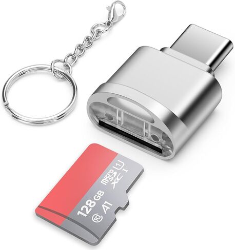Type C Micro SD Card Reader with Keychain, USB C to TF/Micro SD/SDHC/SDXC OTG Memory Reader, Type-C Card Reader Adapter Compatible for MacBook Windows Lixus Samsung Galaxy - Bright Silver in Saudi Arabia