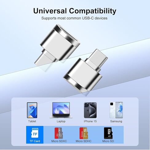 Type C Micro SD Card Reader with Keychain, USB C to TF/Micro SD/SDHC/SDXC OTG Memory Reader, Type-C Card Reader Adapter Compatible for MacBook Windows Lixus Samsung Galaxy - Bright Silver in Saudi Arabia
