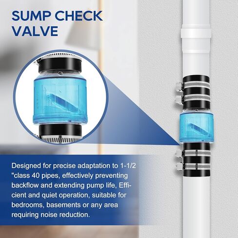 2 بوصة صامت صامت PVC صمام ، صمام التحقق من مضخة Sump Clear واضحة مع المشابك غير القابل للصدأ تناسب 7-1/4 "الفجوة في 2" أنبوب 40 ، مع ربيع الصرف الصحي المتسرب. in Kuwait