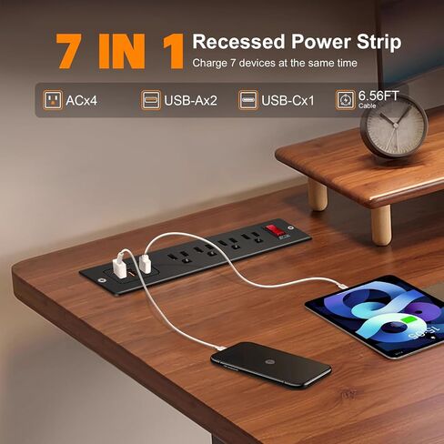 4 منافذ قطاع طاقة مجوف مع USB C 20 وات، منفذ طاقة سريع الشحن لسطح المكتب، موسع مكتب مثبت على سطح المكتب بطول 6.56 قدم، قابس سلك تمديد في فندق مؤتمرات الأثاث in Kuwait