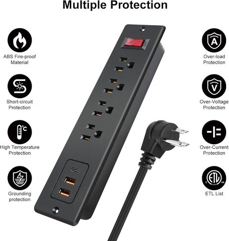 4 منافذ قطاع طاقة مجوف مع USB C 20 وات، منفذ طاقة سريع الشحن لسطح المكتب، موسع مكتب مثبت على سطح المكتب بطول 6.56 قدم، قابس سلك تمديد في فندق مؤتمرات الأثاث in Kuwait