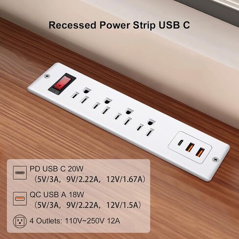 4 منافذ قطاع طاقة مجوف مع USB C 20 وات، منفذ طاقة سريع الشحن لسطح المكتب، موسع مكتب مثبت على سطح المكتب بطول 6.56 قدم، قابس سلك تمديد في فندق مؤتمرات الأثاث in Kuwait