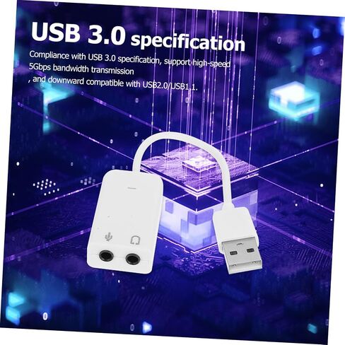 TEHAUX 2 قطعة USB محول بطاقة الصوت الخارجية محول الصوت العملي المستقل لتوصيل الكمبيوتر المحمول وجودة الصوت مع تقليل الضوضاء لا يتطلب برنامج تشغيل in Kuwait