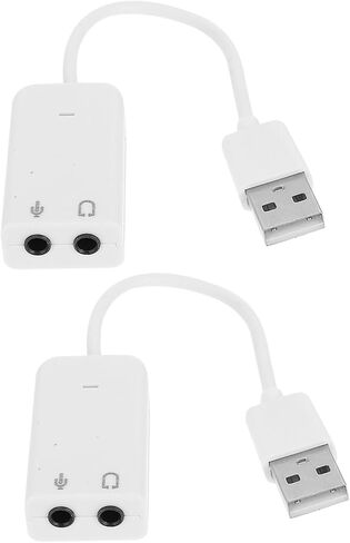 2 قطعة محول بطاقة الصوت الخارجية USB لأجهزة الكمبيوتر المحمول محول صوت مستقل مع إدخال الميكروفون ومخرج سماعة الرأس تصميم متين لاستخدام سطح المكتب in Saudi Arabia