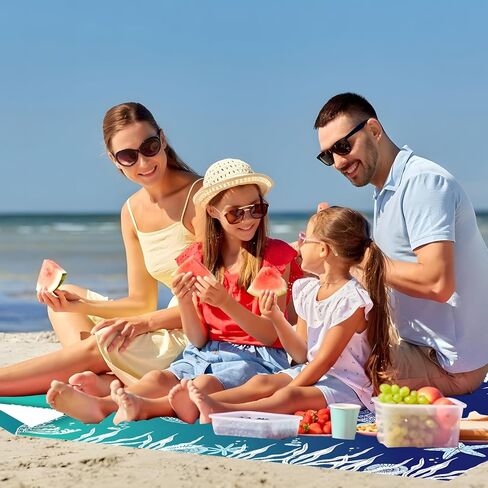 Beach Blanket Waterproof Sandproof Extra Large 80"x80" Sand Free Mat for 1-8 Adults, Quick Drying with 4 Stakes & Corner Pockets for Beach Travel Camping Picnic Hiking, Sea Turtle in Kuwait