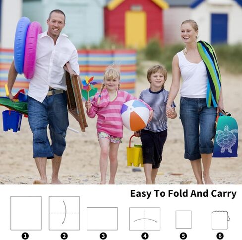 Beach Blanket Waterproof Sandproof Extra Large 80"x80" Sand Free Mat for 1-8 Adults, Quick Drying with 4 Stakes & Corner Pockets for Beach Travel Camping Picnic Hiking, Sea Turtle in Kuwait