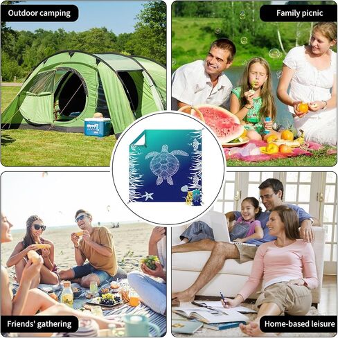 Beach Blanket Waterproof Sandproof Extra Large 80"x80" Sand Free Mat for 1-8 Adults, Quick Drying with 4 Stakes & Corner Pockets for Beach Travel Camping Picnic Hiking, Sea Turtle in Kuwait