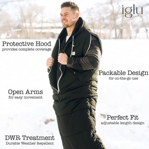IGLU Outfitters Wearable Sleeping Bag Long Puffer Jacket Stadium Sack Camping Sports Stadiums Poncho Blanket in Saudi Arabia
