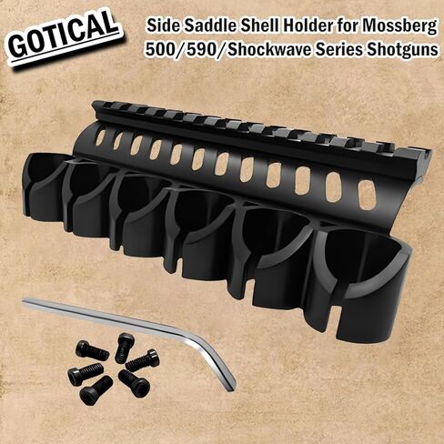 حامل صدفة سرج جانبي من GOTICAL لبنادق سلسلة Mossberg 500/590/Shockwave، حامل 6 قذائف، 13 فتحة تثبيت in Kuwait