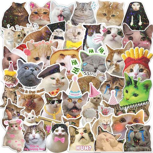 105 PCS Cute Cat Stickers Pack, Waterproof Vinyl Cats Sticker Bulk, Funny Stickers, Meme Hologhraphic Stickers for Water Bottles, Scrapbooks and Gifts Party Favors in Saudi Arabia