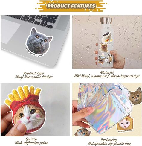105 PCS Cute Cat Stickers Pack, Waterproof Vinyl Cats Sticker Bulk, Funny Stickers, Meme Hologhraphic Stickers for Water Bottles, Scrapbooks and Gifts Party Favors in Saudi Arabia