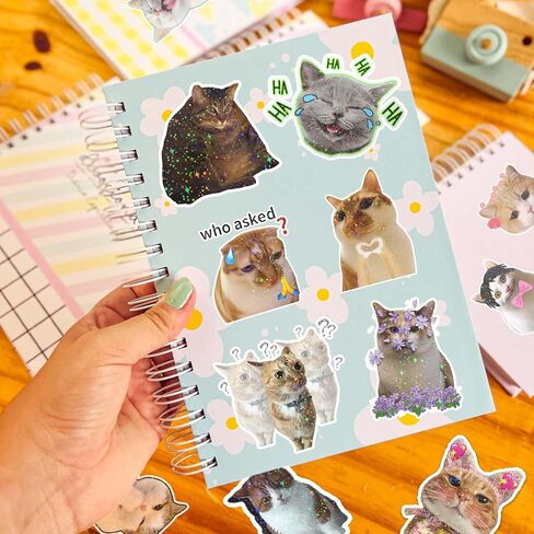 105 PCS Cute Cat Stickers Pack, Waterproof Vinyl Cats Sticker Bulk, Funny Stickers, Meme Hologhraphic Stickers for Water Bottles, Scrapbooks and Gifts Party Favors in Saudi Arabia