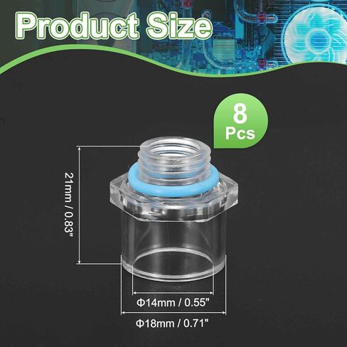 MECCANIXITY 8Pcs Clear Fitting, G1/4 Male Thread to 14mm ID PC Pipe Fitting Adapter Pipe Connector for Computer PC Water Cooling Systems in Saudi Arabia