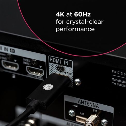 كابل GE UltraPro 8K HDMI 2.1 مع إيثرنت، 1.5 قدم، فائق السرعة 48 جيجابت في الثانية، يدعم 8K عند 60 هرتز، 4K عند 120 هرتز، HDR، eARC، Dolby Atmos، أسود مضفر، 84679 in Kuwait