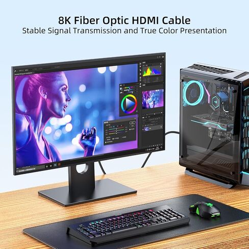 كابل HDMI 2.1 من الألياف الضوئية 8K بطول 50 قدمًا/15 مترًا، سلك HDMI فائق السرعة 48 جيجابت في الثانية، 8K@60 هرتز 4K@240 هرتز، HDR ديناميكي، eARC، HDCP 2.2&2.3، ثلاثي الأبعاد، لشاشة HDTV والكمبيوتر المحمول Xbox PS4/PS5 وجهاز العرض in Kuwait