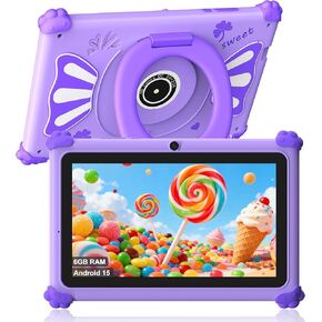 Kids Tablets 7 Inch Android 15 Toddler Tablet for Kids with 2.4G+5G WiFi6 Penta Core 6GB RAM 32GB ROM Childrens Tablet Dual Camera 128GB Expandable Parental Control Educational Games (Pink) in Saudi Arabia