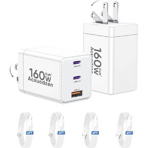 USB C Charger Block 2 Pack, 3 Port Gan Fast Charger with 4 Pack 6FT Charging Cables, PPS PD QC3.0 Compact Foldable Fast Charging Blocks for MacBook, iPhone, Samsung, Galaxy, iPad, Android, White in Saudi Arabia