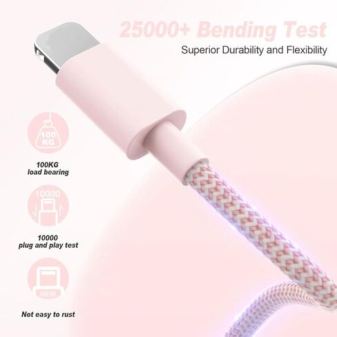 كابل شحن هاتف بطول 3 أقدام، كابل USB-A متدرج ملون إلى كابل Lig-ning، كابل بيانات متين من النايلون المضفر للهاتف 14/13/12/11/XR، وردي in Saudi Arabia