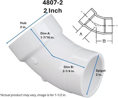 nibco 4806 – 2 سلسلة dwv الأنبوب مقاس مريح من بولي كلوريد الفينيل ، 45 درجة الكوع ، محور spigot x, 2", White in Kuwait