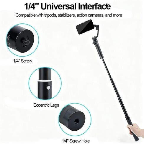 Selfie Telescopic Stick Compatible 7.5 to 28.7 Inches Extension with 1 4 Inch Thread Compatible with Sports Cameras and Stabilizers for Hiking Cycling Travel Vlogging Compact Portable Design, Black in Saudi Arabia