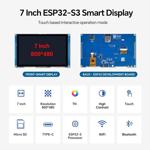 ESP32-S3 Display7inch800*480 ESP32 Capacitive Touch Screen, Compatible with WiFi Arduino,LVGL,32-bitLX7 Dual-Core Processor, Up to 240MHz,Supports W-i-F-i&Blue-Too-th, with Onboard Antenna in Saudi Arabia