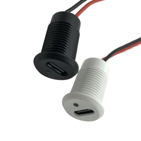 1 قطعة 2-Pin أنثى المقبس موصل مقاوم للمياه USB نوع-C الهيكل موصل قفل المواضيع الخارجية مع مصباح ليد (أبيض) in Kuwait