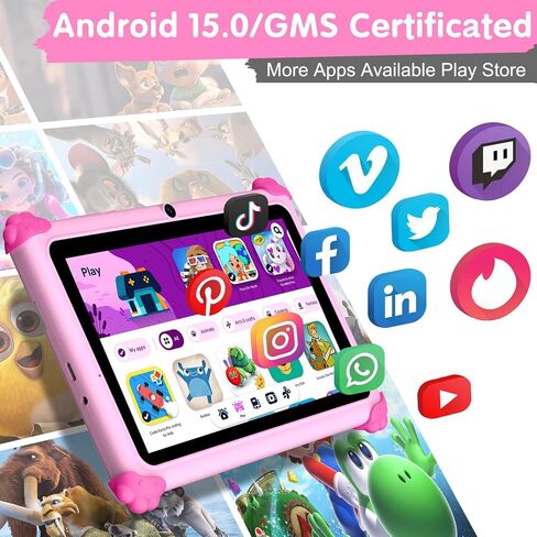 Kids Tablets 7 Inch Android 15 Toddler Tablet for Kids with 2.4G+5G WiFi6 Penta Core 6GB RAM 32GB ROM Childrens Tablet Dual Camera 128GB Expandable Parental Control Educational Games (Pink) in Saudi Arabia