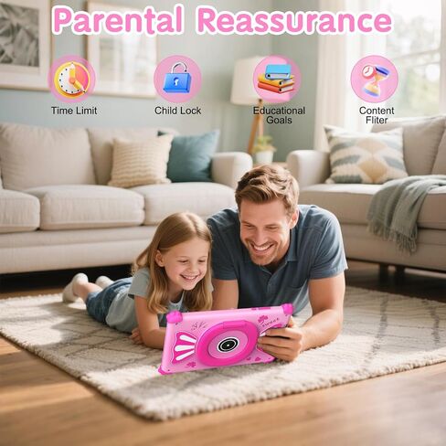 Kids Tablets 7 Inch Android 15 Toddler Tablet for Kids with 2.4G+5G WiFi6 Penta Core 6GB RAM 32GB ROM Childrens Tablet Dual Camera 128GB Expandable Parental Control Educational Games (Pink) in Saudi Arabia
