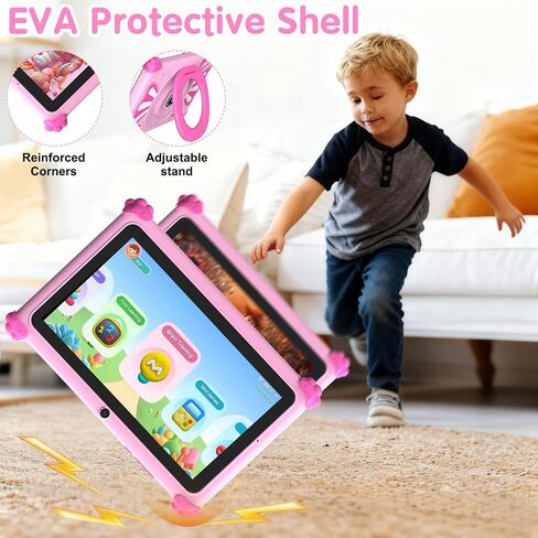 Kids Tablets 7 Inch Android 15 Toddler Tablet for Kids with 2.4G+5G WiFi6 Penta Core 6GB RAM 32GB ROM Childrens Tablet Dual Camera 128GB Expandable Parental Control Educational Games (Pink) in Saudi Arabia