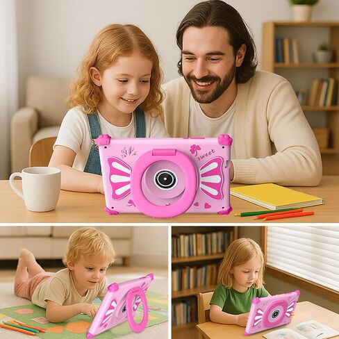 Kids Tablets 7 Inch Android 15 Toddler Tablet for Kids with 2.4G+5G WiFi6 Penta Core 6GB RAM 32GB ROM Childrens Tablet Dual Camera 128GB Expandable Parental Control Educational Games (Pink) in Saudi Arabia