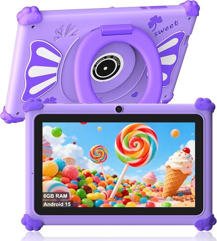 Kids Tablets 7 Inch Android 15 Toddler Tablet for Kids with 2.4G+5G WiFi6 Penta Core 6GB RAM 32GB ROM Childrens Tablet Dual Camera 128GB Expandable Parental Control Educational Games (Pink) in Saudi Arabia