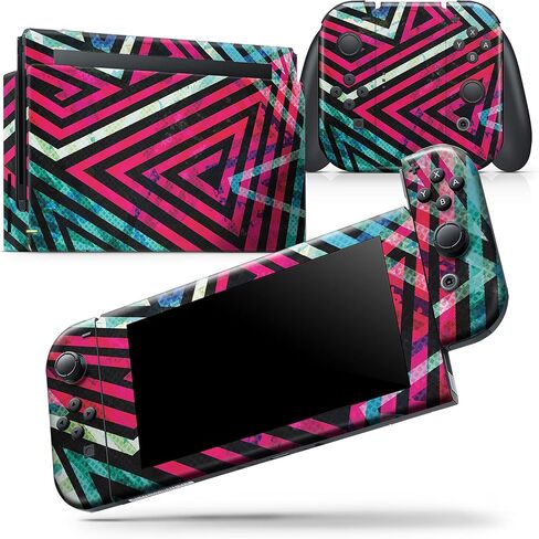 Design Skinz - Compatible with Nintendo DSi XL - Skin Decal Protective Scratch-Resistant Removable Vinyl Wrap Cover - Grungy Neon Triangular Zig Zag Shapes in Saudi Arabia