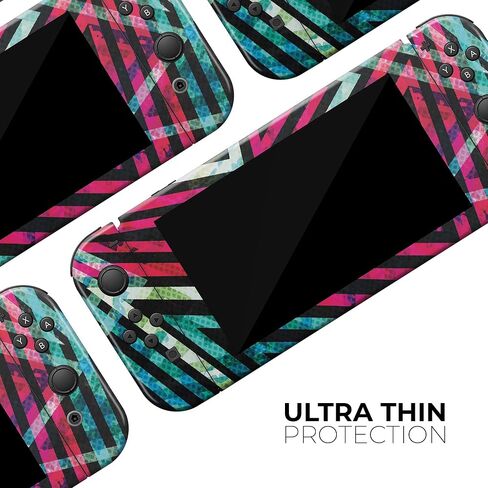 Design Skinz - Compatible with Nintendo DSi XL - Skin Decal Protective Scratch-Resistant Removable Vinyl Wrap Cover - Grungy Neon Triangular Zig Zag Shapes in Saudi Arabia