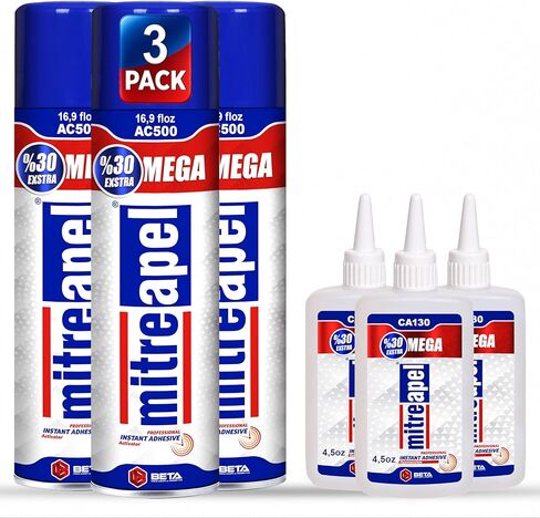 غراء MITREAPEL CA مع المنشط (4.5 أونصة - 16.9 أونصة سائلة.) - غراء CA للأعمال الخشبية - غراء Cyanoacrylate ورذاذ المنشط - غراء مجنون، غراء فائق للحرف اليدوية والمشروعات اليدوية - (عبوة واحدة) in Kuwait