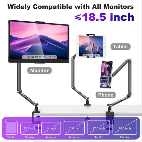 حامل حامل للكمبيوتر اللوحي لجهاز ipad، حامل شاشة محمول لـ 6-18.5 بوصة، حامل مكتب iPad قابل للطي وقابل للتعديل مع قاعدة دوارة 360 درجة، حامل هاتف iPad للمكتب، متوافق مع الشاشات الأكبر حجمًا in Kuwait