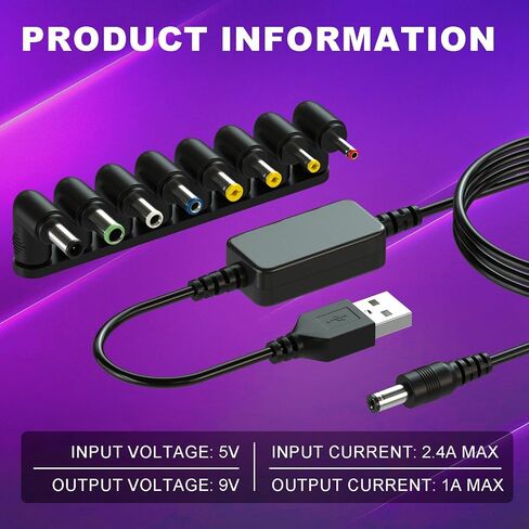 DROK USB to 12v Adapter - 5v to 12v Step Up Converter, 1.1m/3.6FT USB to DC Power Cable Boost Converter with 8 DC Plug Adapter in Saudi Arabia