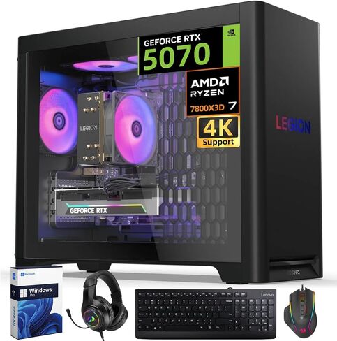 برج سطح المكتب للألعاب Lenovo Legion T5، AMD Ryzen 7 7800X3D، NVIDIA GeForce RTX 5070 12GB GDDR7، 64GB DDR5 5600MHz، 2TB SSD، 2TB HDD، WiFi 6E، ARGB Fans، Legion Cooling، Windows 11 Pro، الملحقات in Saudi Arabia