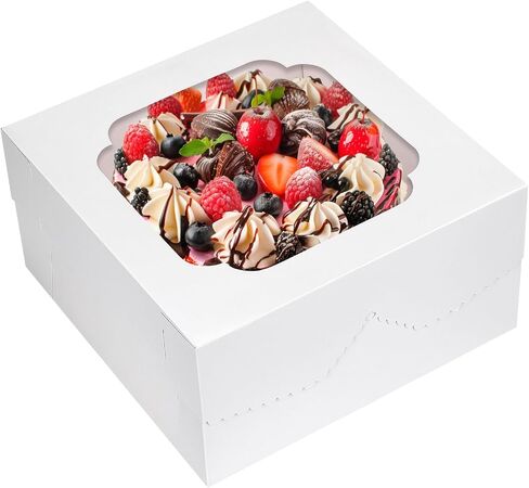 Moretoes 40pcs 10x10x5 Inch Cake Boxes with Window White Pastry Boxes Paper Bakery Box for Cakes, Pastries, Cookies, Pie, Cupcakes in Kuwait