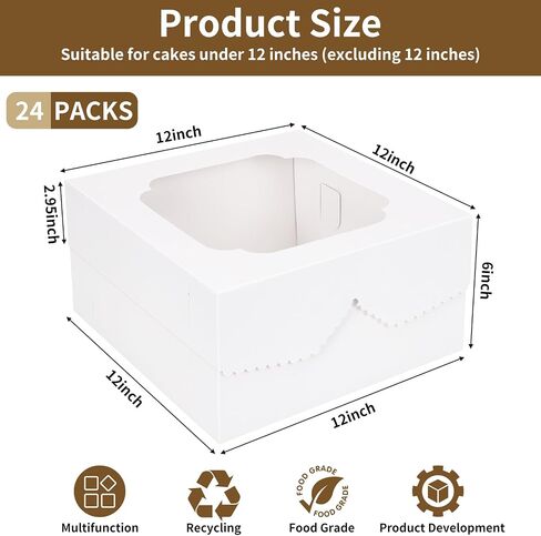 Moretoes 40pcs 10x10x5 Inch Cake Boxes with Window White Pastry Boxes Paper Bakery Box for Cakes, Pastries, Cookies, Pie, Cupcakes in Kuwait