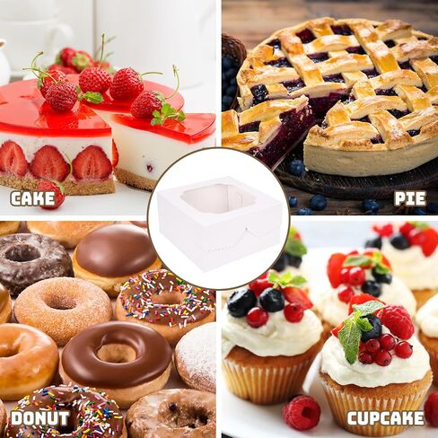 Moretoes 40pcs 10x10x5 Inch Cake Boxes with Window White Pastry Boxes Paper Bakery Box for Cakes, Pastries, Cookies, Pie, Cupcakes in Kuwait