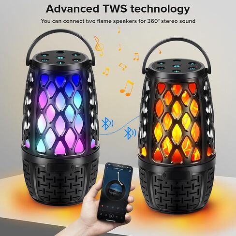 مكبر صوت بلوتوث مطور، مكبر صوت BT 5.3 خارجي مع مصابيح LED لهب RGB هدية للرجال، مزامنة متعددة تصل إلى 100 مكبر صوت، أدوات صوت ستيريو عالية الدقة للاقتران التلقائي، مقاومة للماء IPX6 لشرفة الفناء (عبوتان) in Saudi Arabia