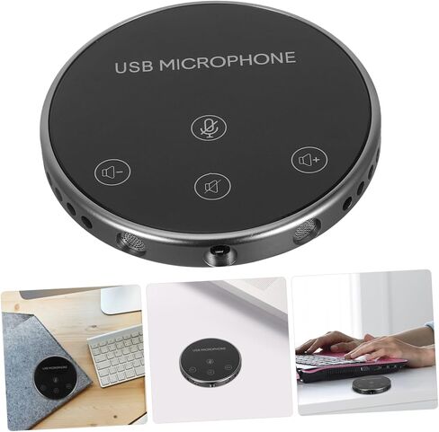 ميكروفون مؤتمر USB متعدد الاتجاهات لأجهزة الكمبيوتر المحمول وسطح المكتب، ميكروفون مكثف محمول على الطاولة لبث الاجتماعات والألعاب والدردشة الصوتية، تصميم أسود in Saudi Arabia