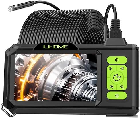 ILIHOME Industrial Endoscope, 8mm 1080P HD Digital Borescope Inspection Camera 4.5 Inch IPS Screen IP67 Waterproof Snake Camera with 8 LED Lights, 16.5FT Semi-Rigid Cable in Kuwait