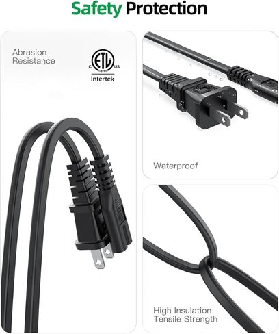 10 ft AC Power Supply Cord Replacement for Electric Recliner or Lift Chair, Compatible with Okin, Limoss, Lazboy, Pride, Berkline, 2 Prong Power Cable [ETL Listed] in Kuwait