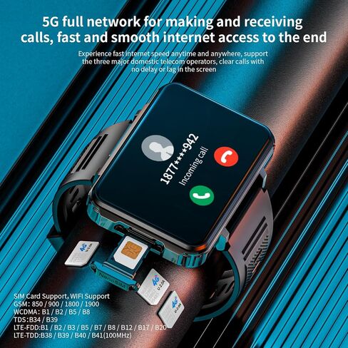 LOKMAT 4G SIM Card Smart Watch, 6GB+128GB Android Smartwatch Phone Call, 2.4" Large Screen Sport Watch 1500mAh Dual Camera WiFi Bluetooth GPS Smart Watches for Men in Saudi Arabia