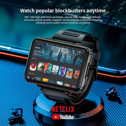 LOKMAT 4G SIM Card Smart Watch, 6GB+128GB Android Smartwatch Phone Call, 2.4" Large Screen Sport Watch 1500mAh Dual Camera WiFi Bluetooth GPS Smart Watches for Men in Saudi Arabia